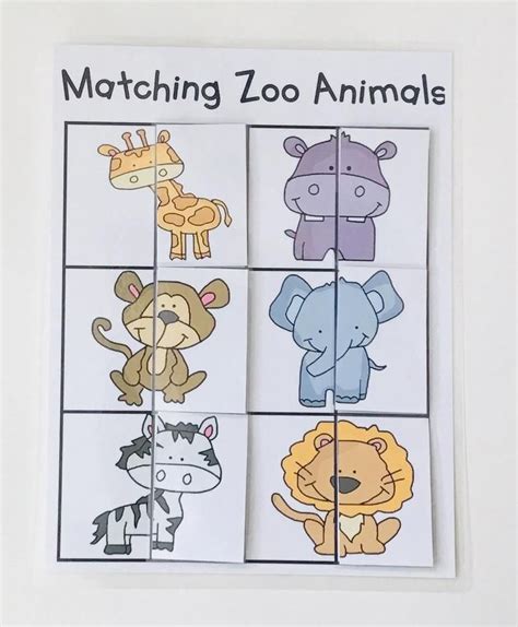 Matching Wild Animals Puzzle Learning Game Educational Etsy Animal