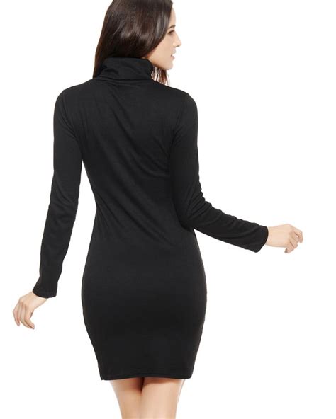 Fashion Turtle Neck Long Sleeve Split Design Slim Bodycon Sweater Dress