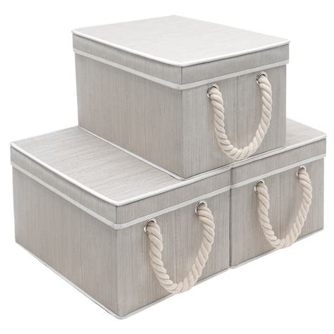 Foldable Fabric Storage Boxes With Lid And Handles 3 Pack Large Gray