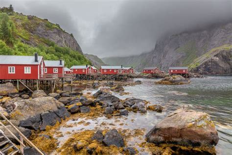 Nusfjord Authentic Fishing Village With Traditional Red Rorbu Houses In