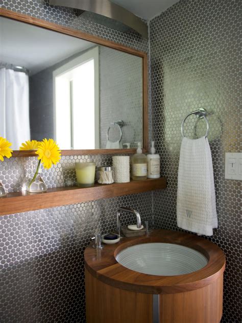 How's this for double sink bathroom vanity decorating ideas? Contemporary Bathroom With Wooden Pedestal Sink | HGTV