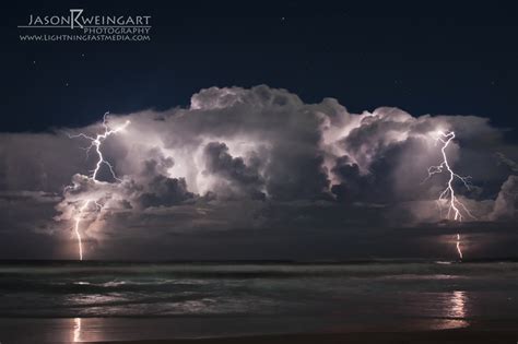Cloud To Water Lightning Over The Atlantic Ocean Composite Of Two