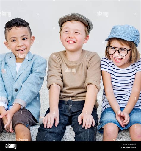 Kids Fun Children Playful Happiness Retro Togetherness Concept Stock
