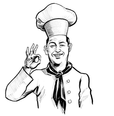 Premium Photo A Black And White Drawing Of A Chef With A Hat That