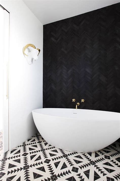 Love The Contrasting Black And White Walls Against The Geometric Tiles