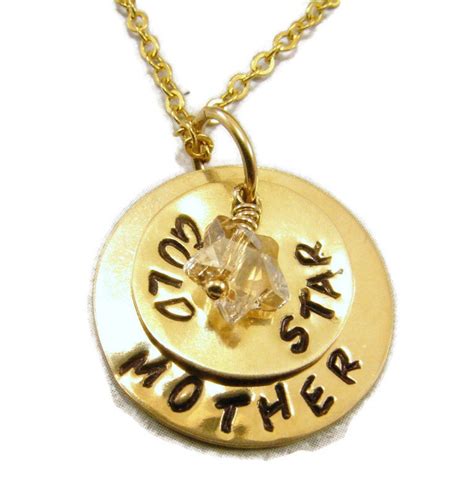 Gold Star Mother Necklace Hand Stamped With Swarovski Etsy