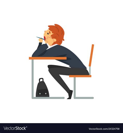 Bored Student Sitting And Yawning At Desk Vector Image