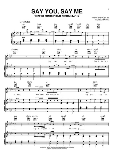 Say You Say Me Sheet Music Lionel Richie Piano Playalong