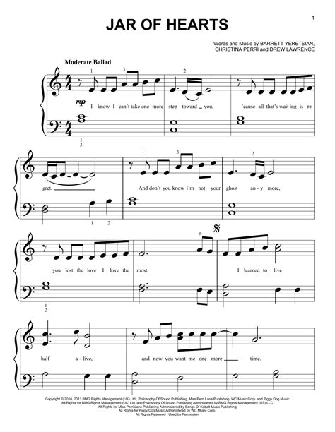 Jar Of Hearts Sheet Music By Christina Perri Piano Big Notes 99537