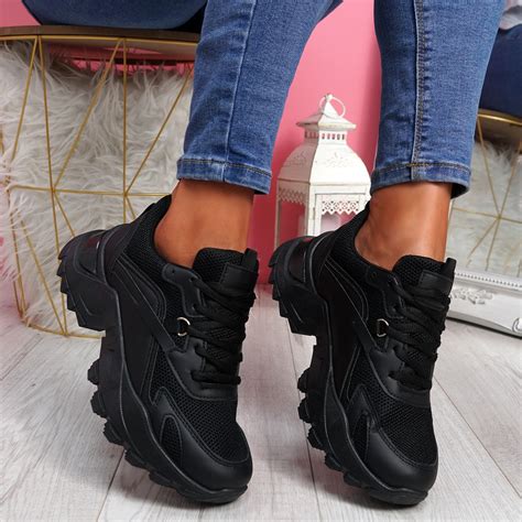 WOMENS LADIES CHUNKY TRAINERS SLIP ON LACE PARTY SNEAKERS WOMEN ...