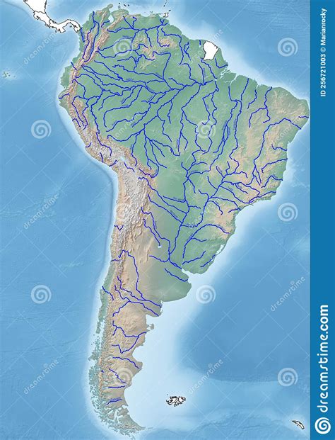 The Continent Of South America Illustration With The Main Rivers Stock