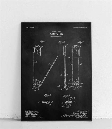 Safety Pin Poster Blackboard 24 X 36 Inch Smooth Matte Patents