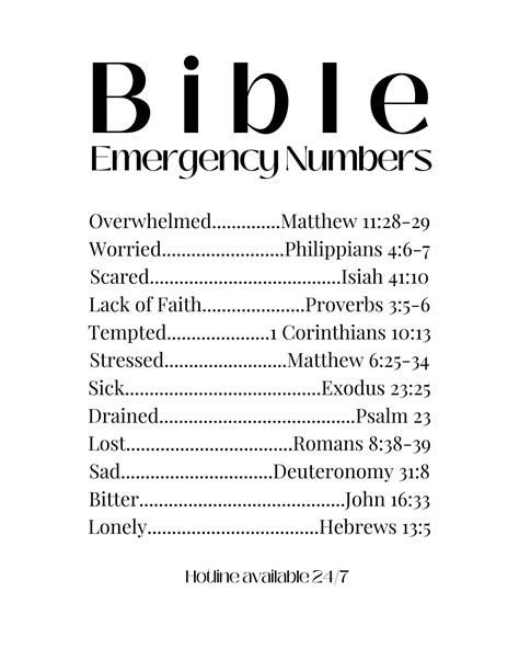 Bible Emergency Numbers Pdf Christian Wall Print Bible Wall Print Png