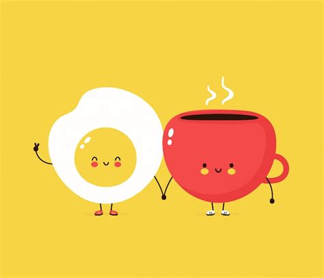 premium vector cute funny happy coffee mug and fried egg character