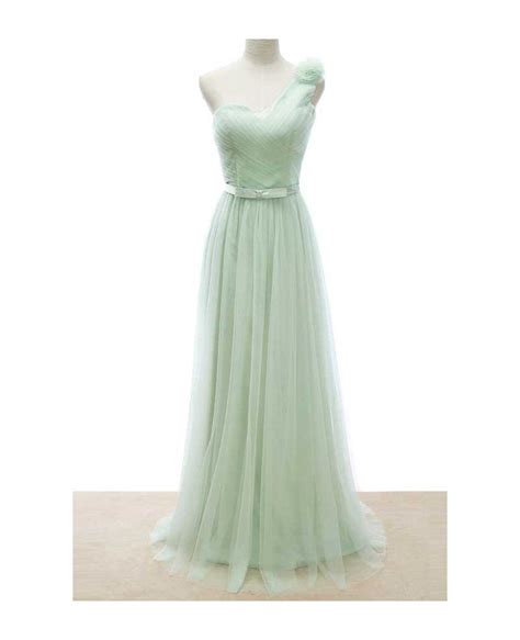 Stylish A Line One Shoulder Floor Length Tulle Bridesmaid Dress With