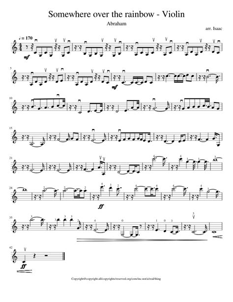 Hello, this is an arrangement for somewhere over the rainbow, the israel kamakawiwo'ole version. Somewhere Over the Rainbow - Violin Sheet music for Violin | Download free in PDF or MIDI ...