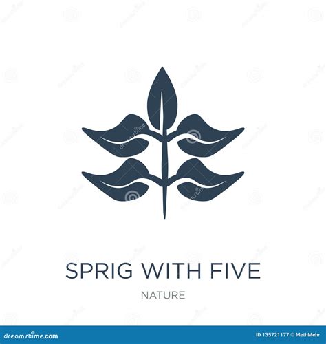 Sprig With Five Leaves Vector Icon On White Background Flat Vector
