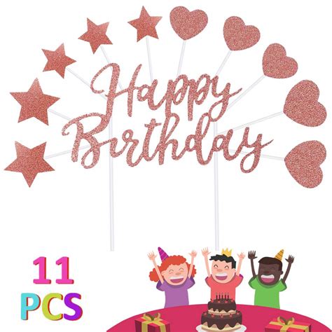 Buy Rose Gold Cake Topper Set Happy Birthday Cake Toppers For Girls