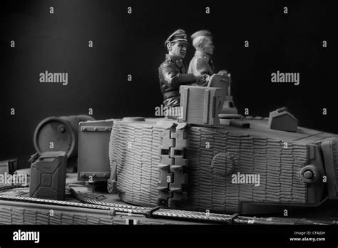 Monochrome Image Of Crew On Turret Of Tiger 1 Tank With Zimmerit Anti