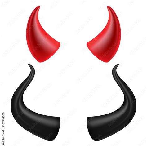 Devils Horns Vector Realistic Red And Black Devil Horns Set Isolated