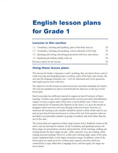 10 Lesson Plan Templates For 1st Grade Pdf