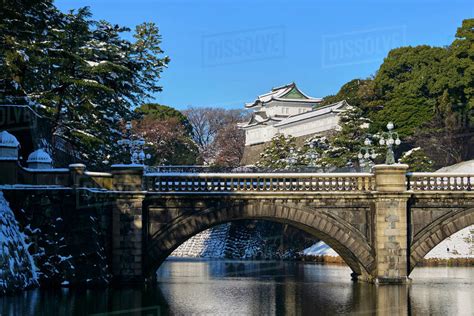 Nijubashi Bridge Over Sumida River By Tokyo Imperial Palace Against