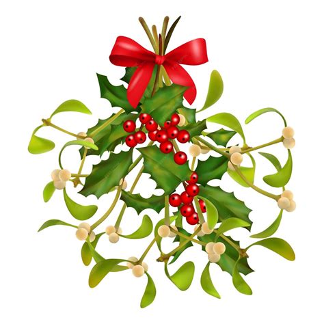 Premium Vector Hanging Mistletoe And Holly Bouquet With Red Bow