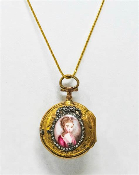 1700s French Leroy 18kt Gold Diamond And Enamel Royal Lady Motif