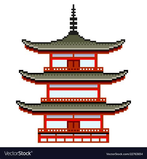 Pixel Japanese Temple Detailed Isolated Royalty Free Vector