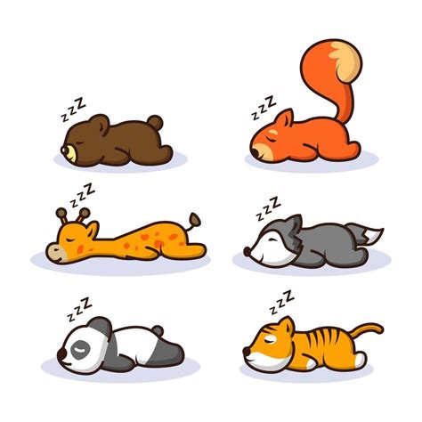 Set Of Cute Sleeping Animal Collection 4439144 Vector Art At Vecteezy