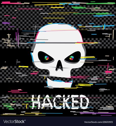 Glitch Hacker Skull With Text Royalty Free Vector Image