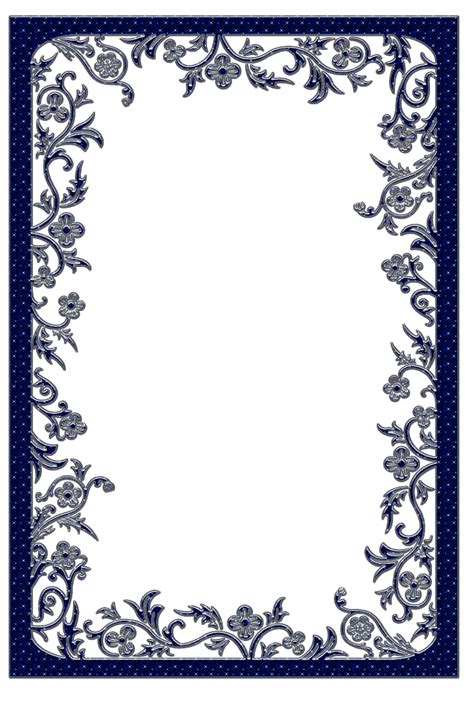 Large Dark Blue Transparent Frame Floral Border Design Clip Art