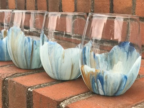 Stemless Wine Glass Hand Dipped Wine Glass Painted Wine Glass Abstract Acrylic Pour Resin