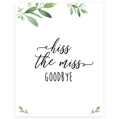 Goodbye kiss was written by sergio pizzorno and is the 3rd track on velociraptor!. Kiss the Miss Goodbye Print Greenery | Shop Bridal Shower ...