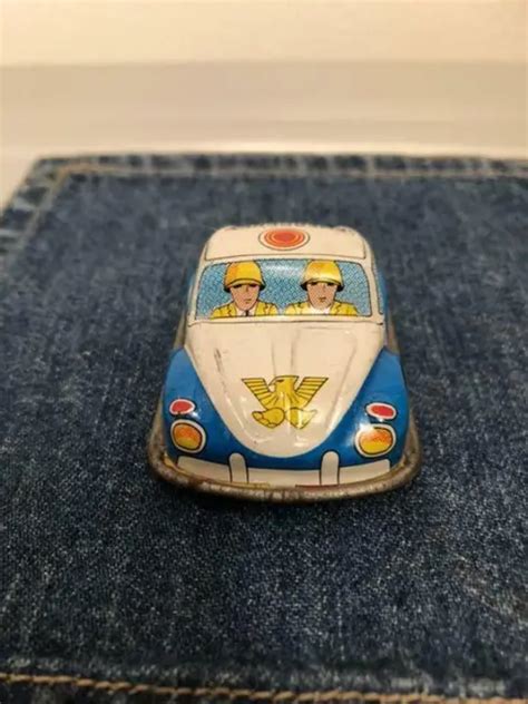 Japanese Vintage Tin Toy Car Vw Beetle Emergency 14x08x2in Very Good