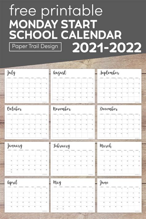 2021 2022 Printable School Calendar Paper Trail Design