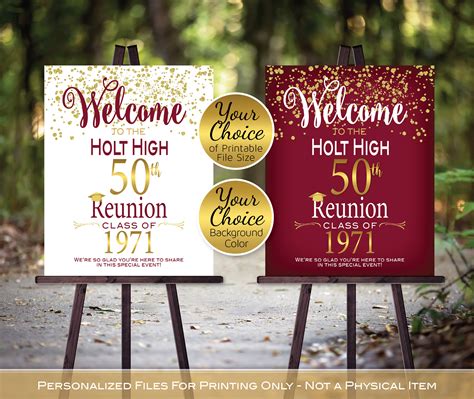 Class Reunion Personalized Welcome Sign Printable File Gold Etsy Uk