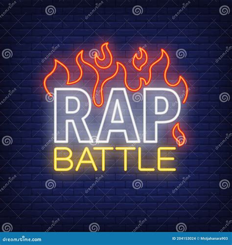 Rap Battle Neon Sign With Two Microphones And Lightning Emblem Of Hip