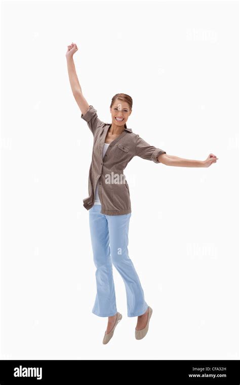 Happy Woman Jumping Stock Photo Alamy