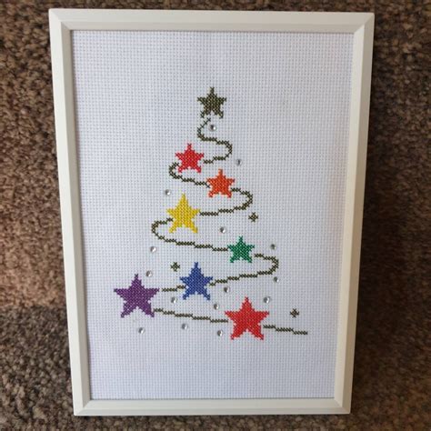 completed cross stitch christmas tree picture etsy