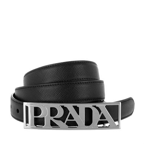 Prada Logo Saffiano Leather Belt Black In Black Fashionette
