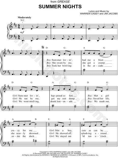 The Sheet Music For Summer Nights