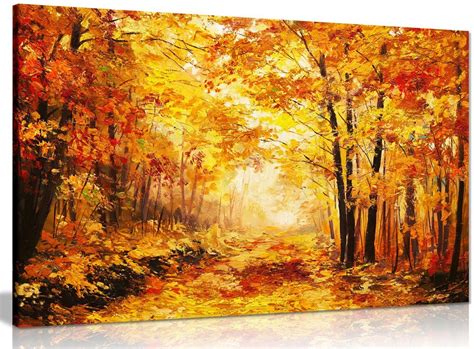 Abstract Vivid Oil Painting Orange Autumn Forest Leaves Canvas