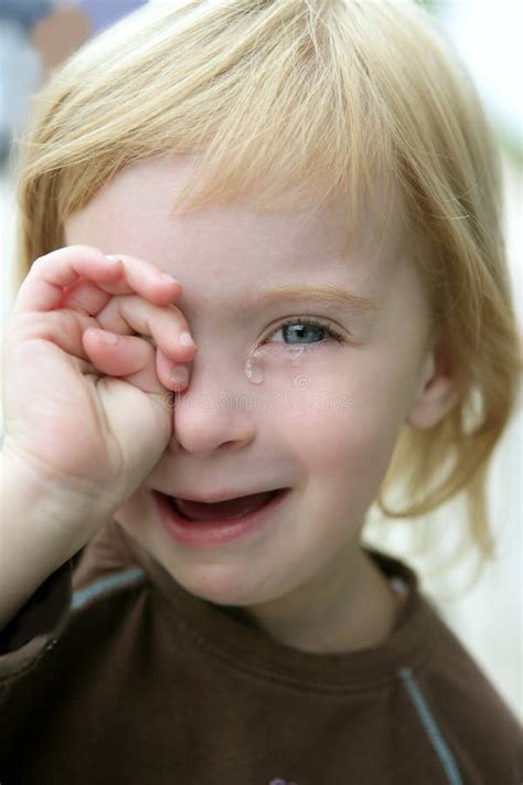 Adorable Blond Little Girl Crying Portrait Stock Photography Image