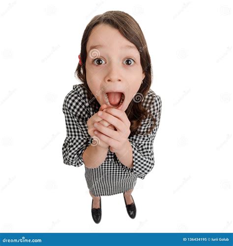 Excited Little Girl On White Stock Image Image Of Breath Humorous