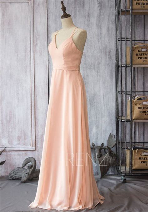2015 Peach Chiffon Bridesmaid Dress Blush Pink Wedding Dress