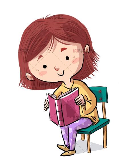 Pequeña niña leyendo un libro sentada Ilustraciones de Cuentos Infantiles Dibustock Expertos
