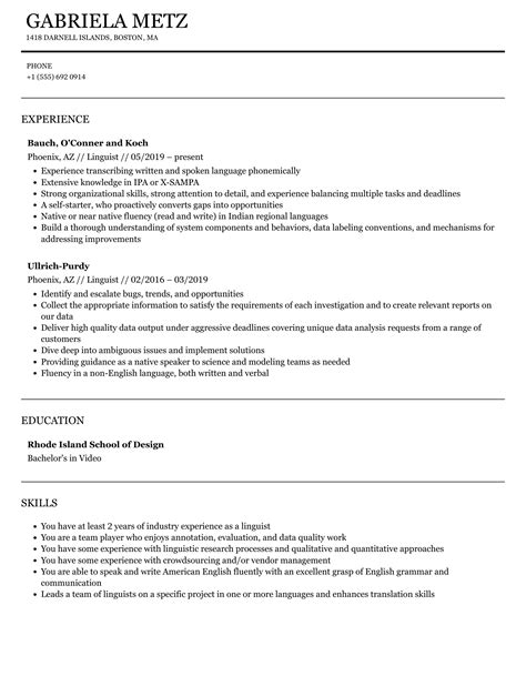 Linguist Resume Samples Velvet Jobs