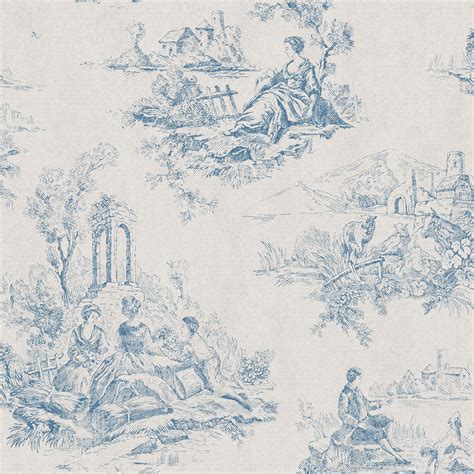 Blue Toile De Jouy Wallpaper Wallpaper Shop Inspiration