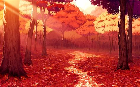 1920 x 1080 jpeg 1671 кб. drawing, Artwork, Fall, Leaves, Sunlight, Forest, Red ...